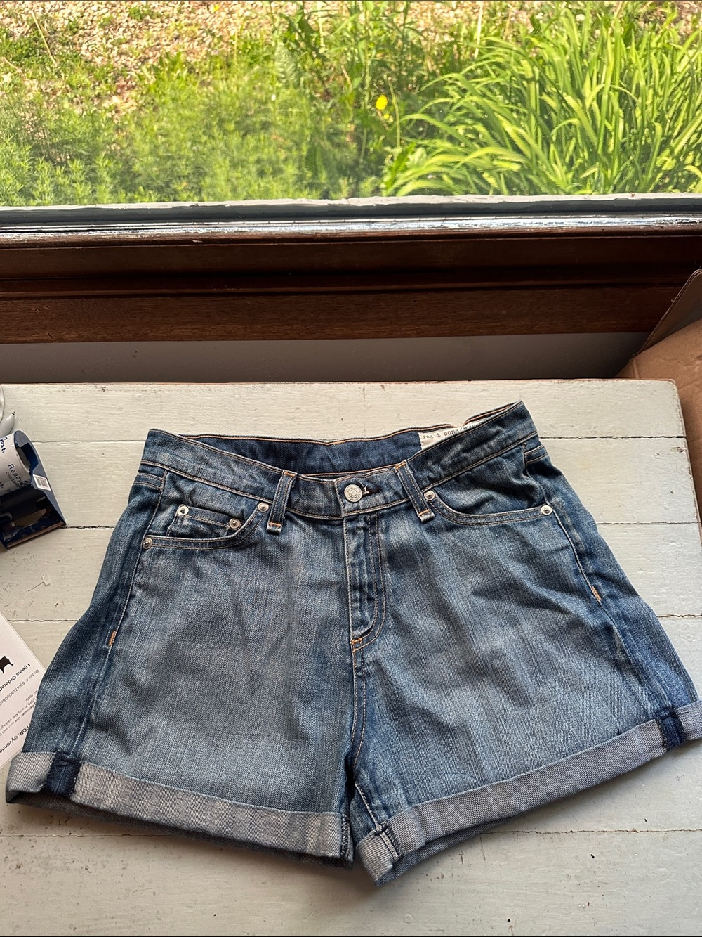 rag & bone Light Blue Rolled-Hem Denim Shorts